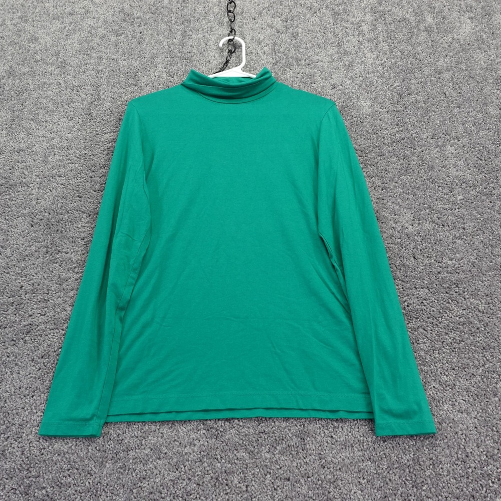 Lands End Turtleneck Womens Large Green Shaped Long Sleeve Cotton Blend